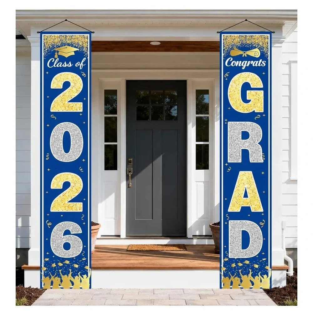 Graduation 71x12 Porch Banner Set Unisex Blue Gold Class of 2026 Decor